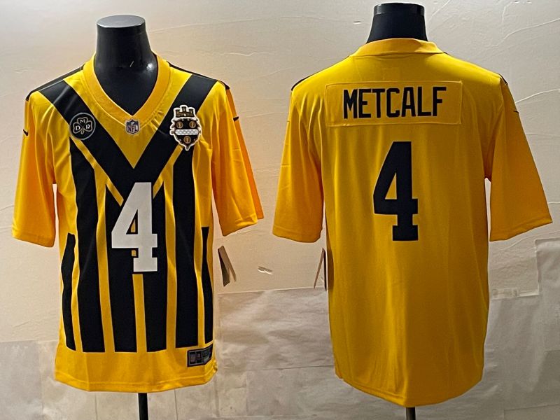 Men Pittsburgh Steelers #4 Metcalf Yellow Retro 2025 Nike Limited NFL Jersey style 03